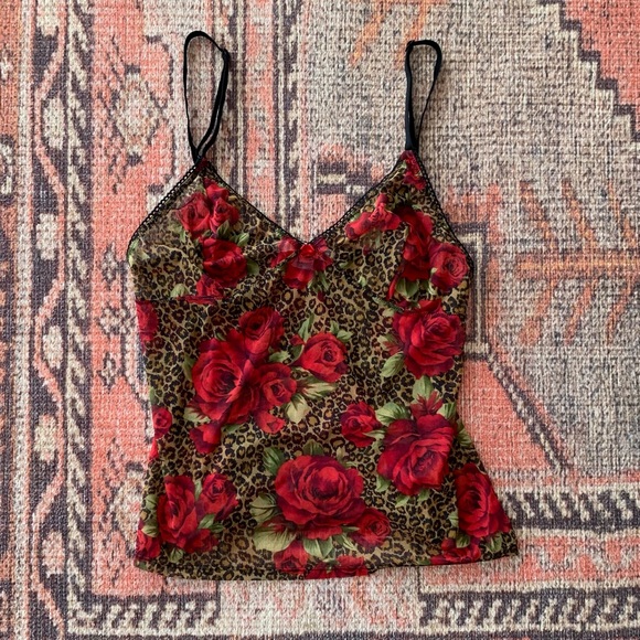 Victoria's Secret Tops - Victoria’s Secret y2k-Style Mesh Cheetah & Floral Cami Top